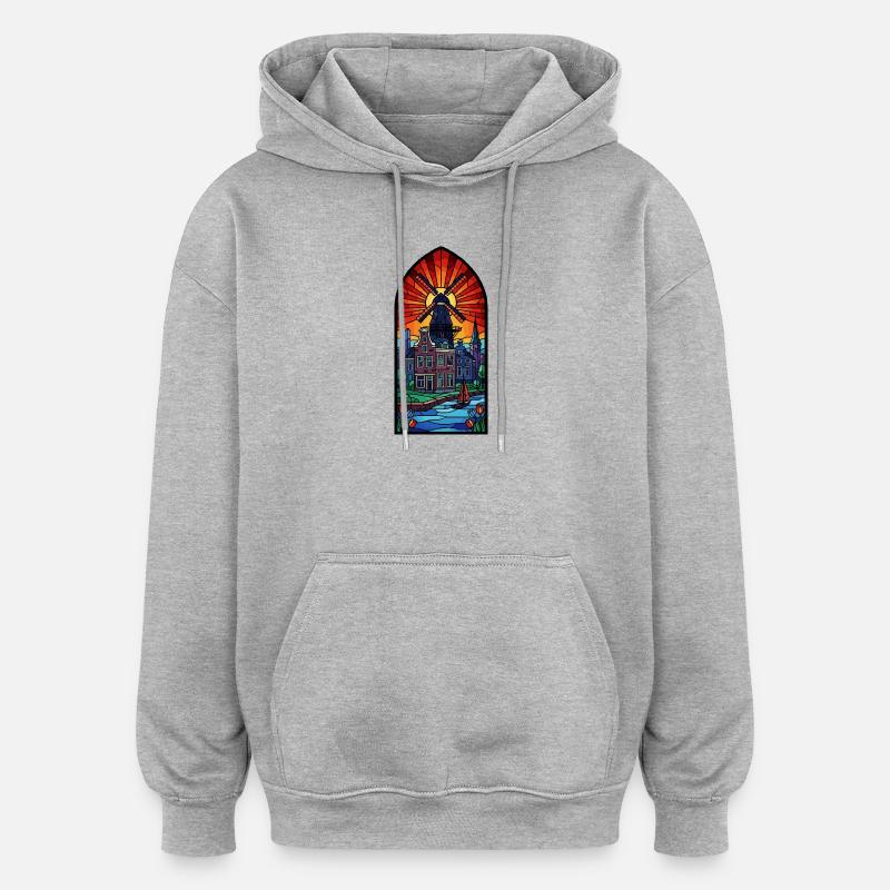 École d’Amsterdam - Sweat à capuche oversize unisexe - gris chiné