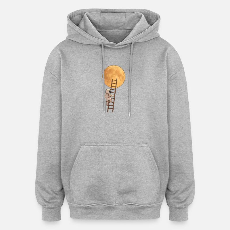 Astronaute Échelle vers la Lune - Sweat à capuche oversize unisexe - gris chiné