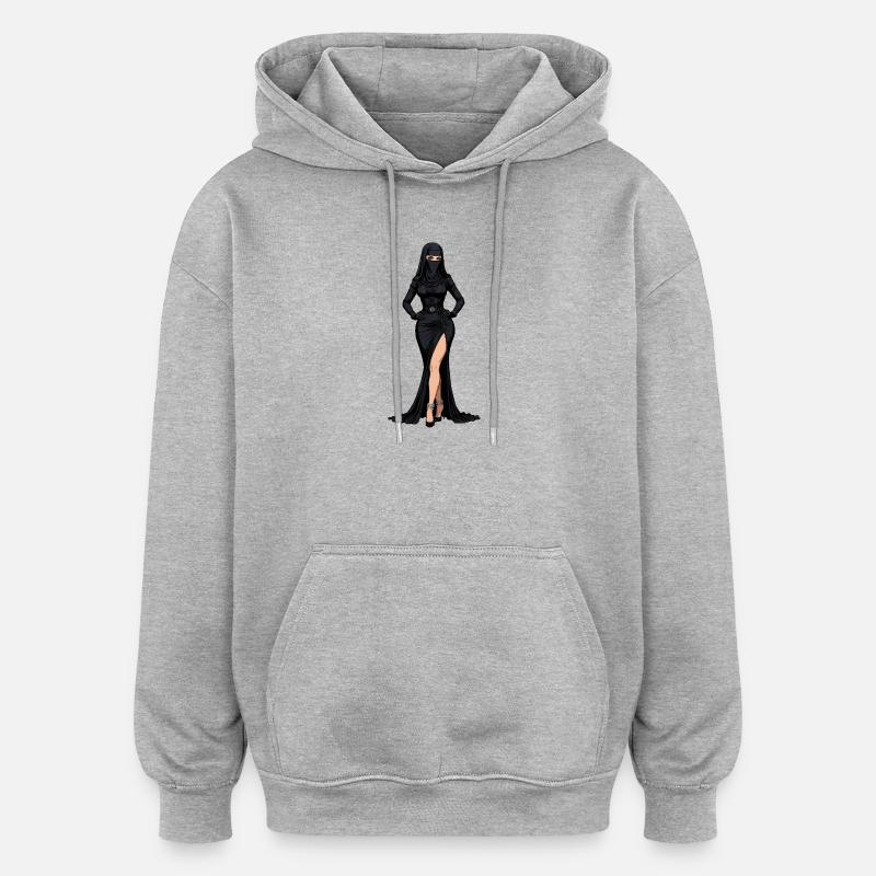 Élégance ninja noire - Sweat à capuche oversize unisexe - gris chiné