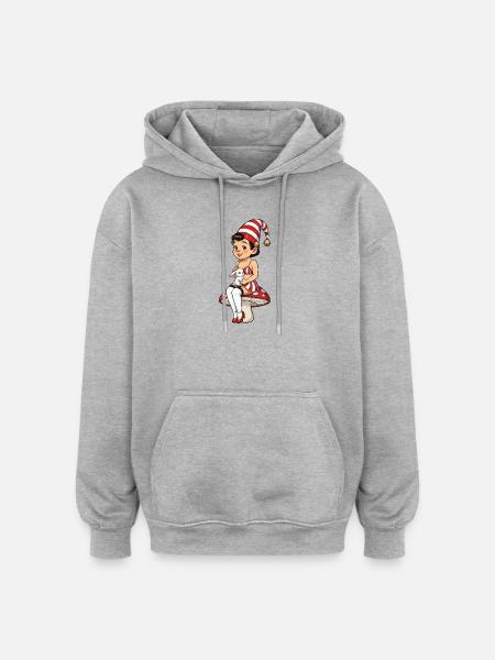 Leprechaun-Mädchen mit Kaninchen - Oversized Unisex Hoodie - Grau meliert