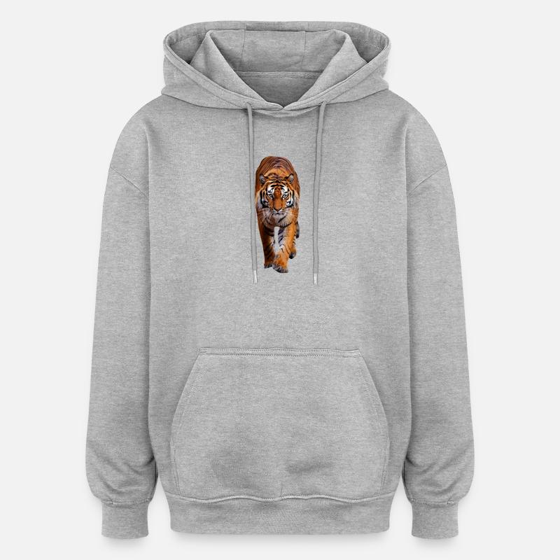 Tigre - Sweat à capuche oversize unisexe - gris chiné