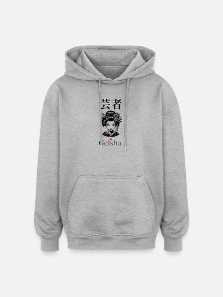 Geisha Silhouette mit Japanschrift - Oversized Unisex Hoodie - Grau meliert