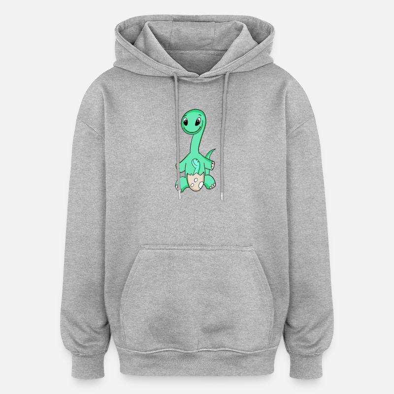Dinosaure avec bébé dinosaure - Dino - Sweat à capuche oversize unisexe - gris chiné