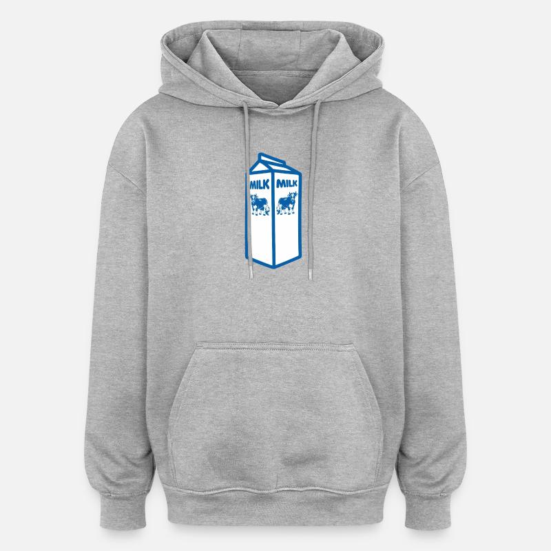 Carton de lait bleu et design de vache - Sweat à capuche oversize unisexe - gris chiné