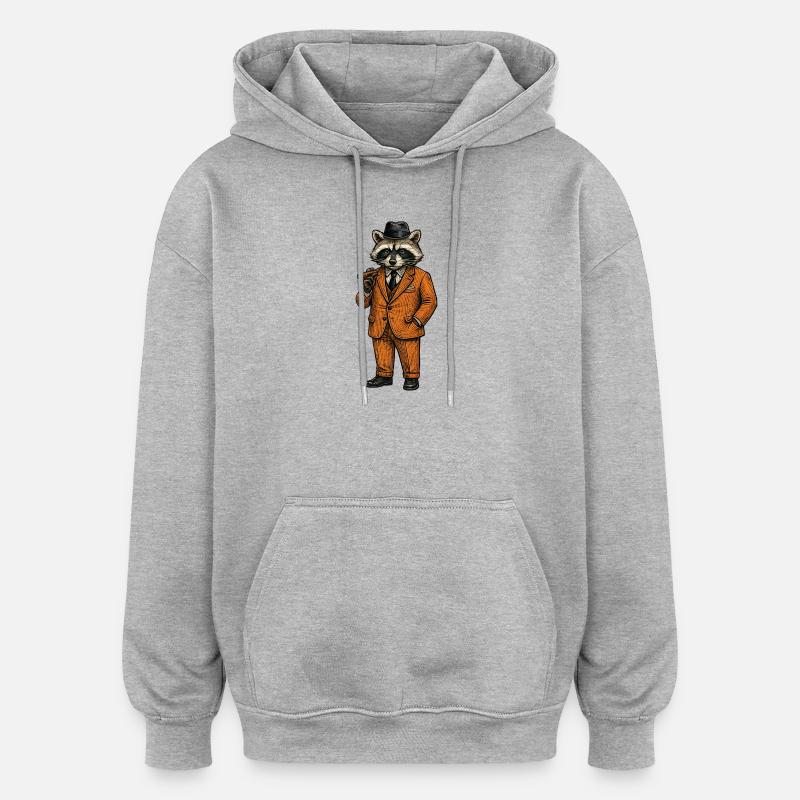 Gentleman raton laveur avec cigare - Sweat à capuche oversize unisexe - gris chiné