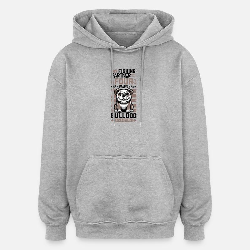 Pêche et bouledogue - Sweat à capuche oversize unisexe - gris chiné