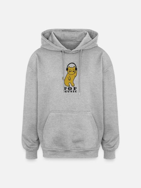 Cat DJ with headphones - Oversized Unisex Hoodie - heather grey