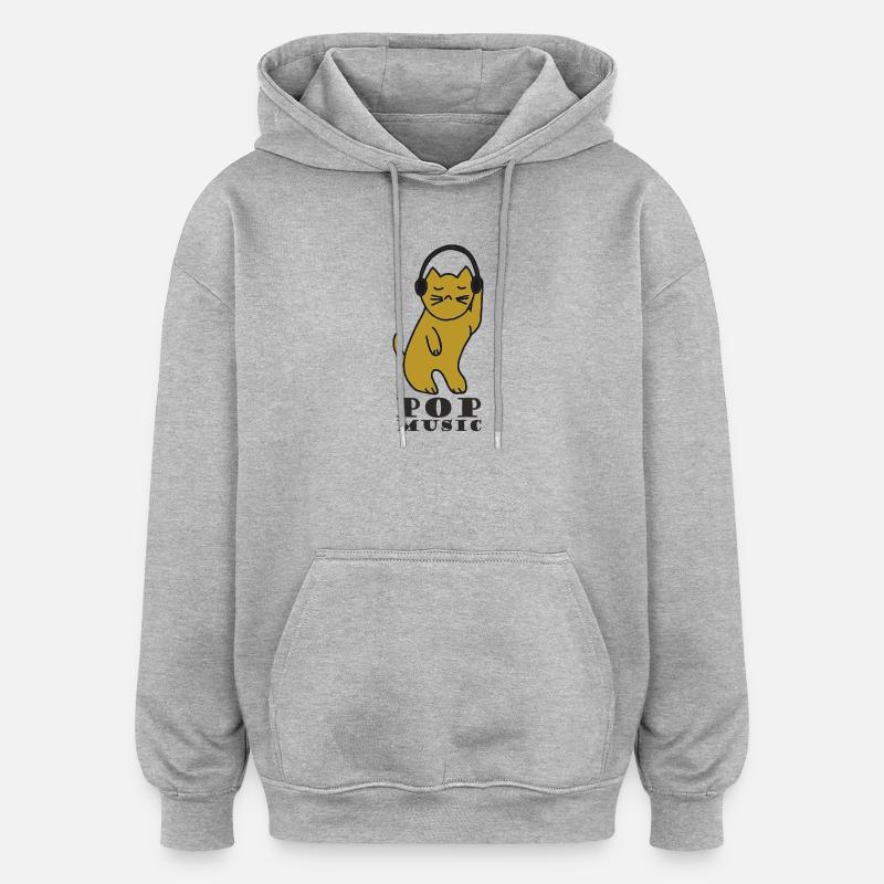 DJ chat avec un casque - Sweat à capuche oversize unisexe - gris chiné