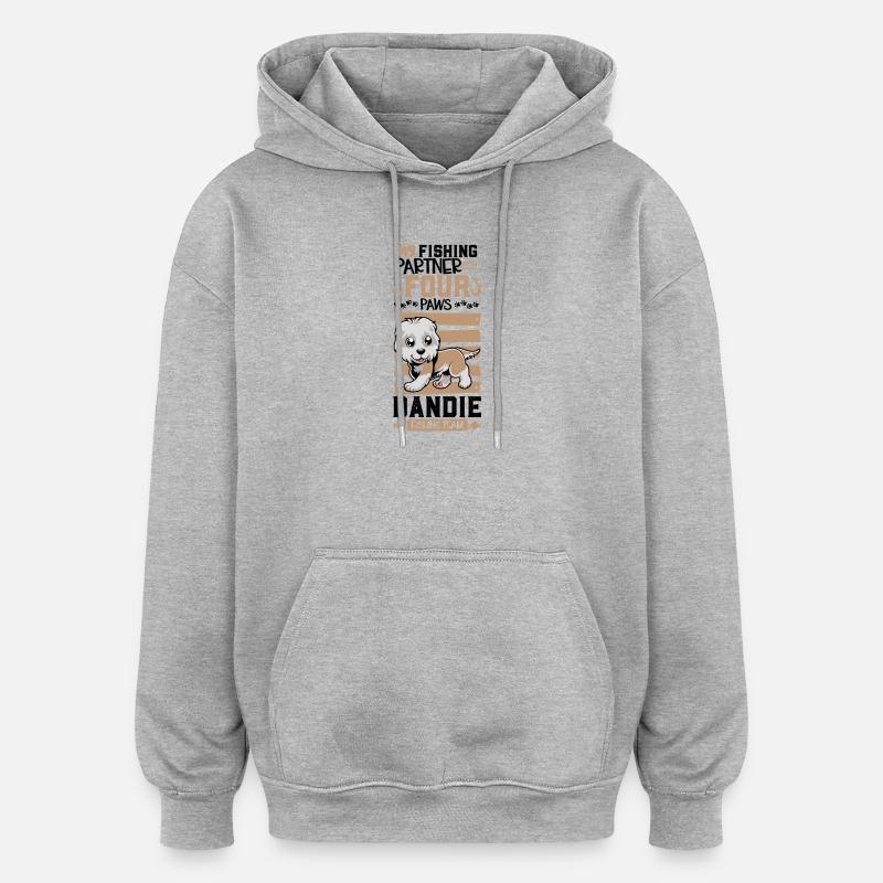 Pêche et Dandie Dinmont Terrier - Sweat à capuche oversize unisexe - gris chiné