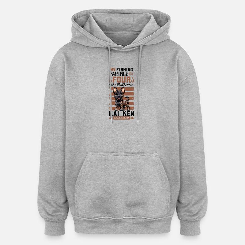 Pêche et Kai Ken - Sweat à capuche oversize unisexe - gris chiné