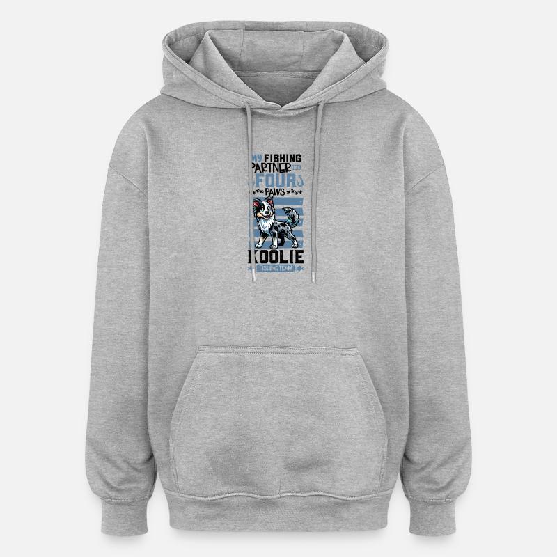 Pêche et Koolie - Sweat à capuche oversize unisexe - gris chiné