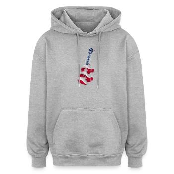 Ukulélé hawaïen Uke Drapeau américain - Sweat à capuche oversize unisexe - gris chiné - Devant - Noah (186cm)