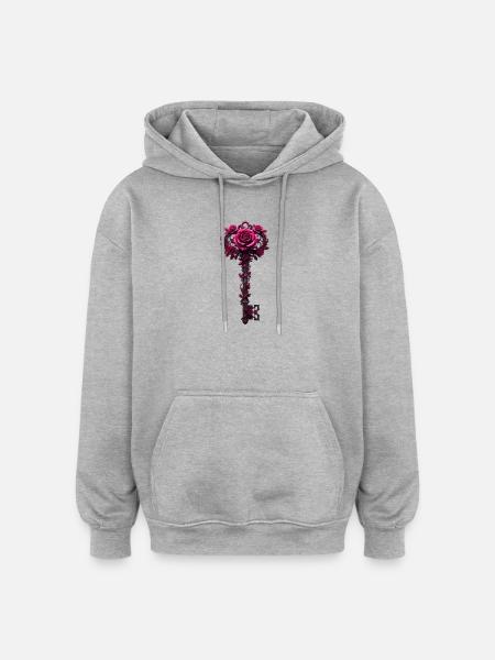 Rose Key with Floral Crown - Oversized Unisex Hoodie - heather grey