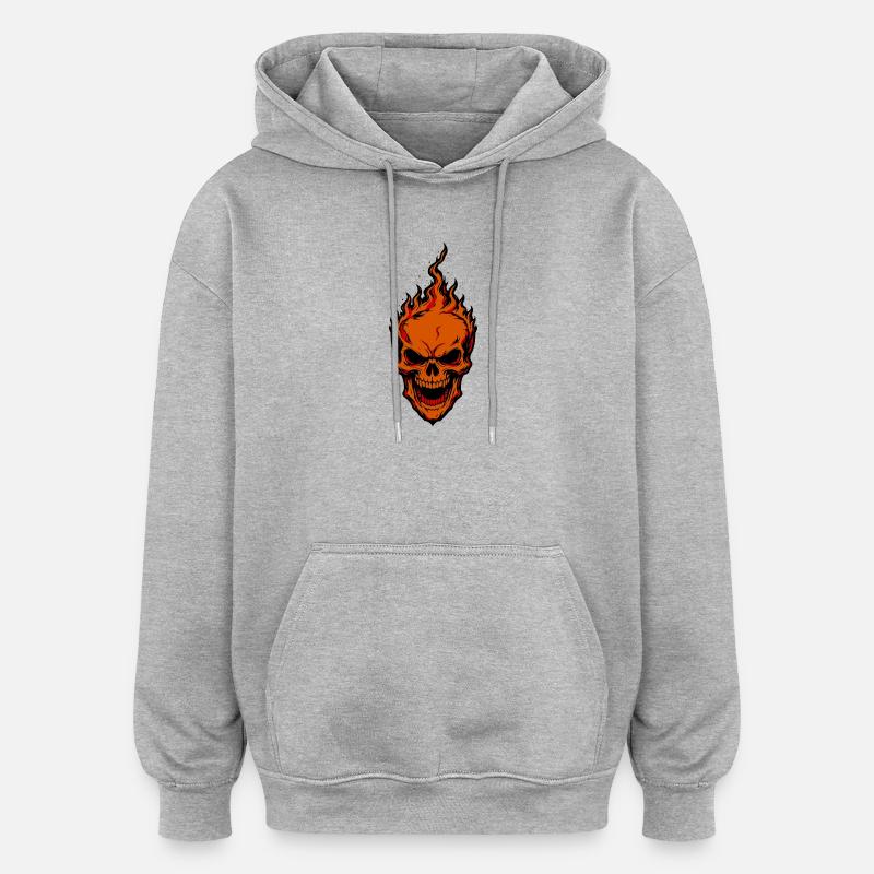Flames Crâne Crâne Conception de Feu - Sweat à capuche oversize unisexe - gris chiné