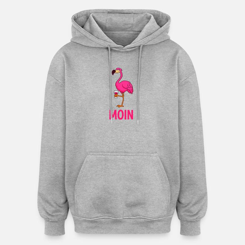 Flamant rose - Sweat à capuche oversize unisexe - gris chiné