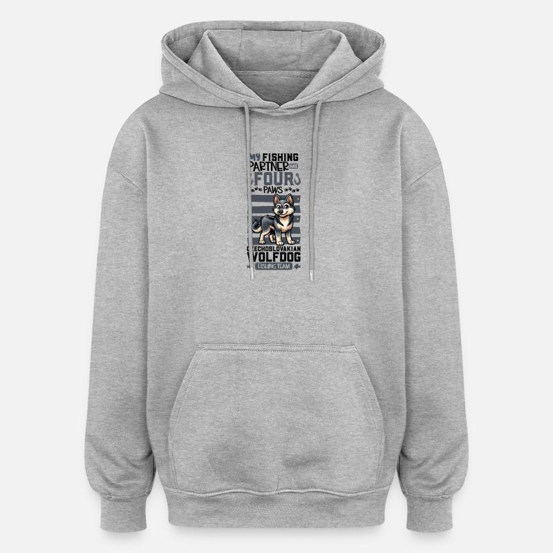 Pêche et chien-loup tchécoslovaque - Sweat à capuche oversize unisexe - gris chiné