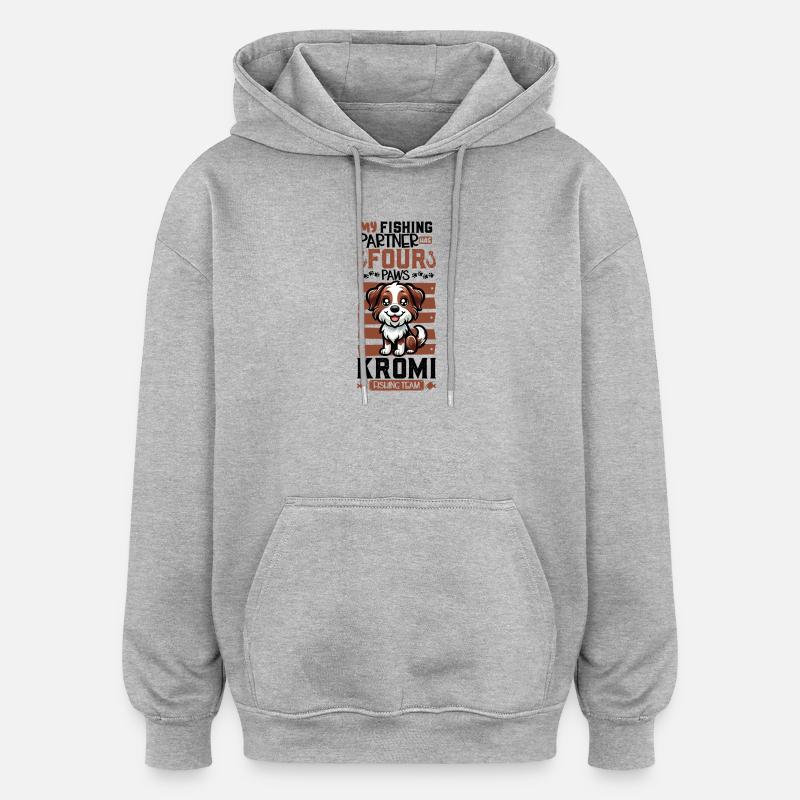 Pêche et Kromfohrländer - Sweat à capuche oversize unisexe - gris chiné