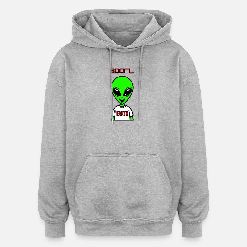 Alien vert - Sweat à capuche oversize unisexe - gris chiné