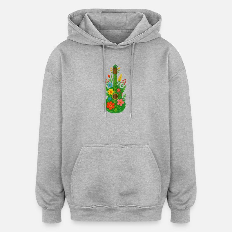 Floral Guitar Aquarell Bloom - Oversized Unisex Hoodie - Grau meliert