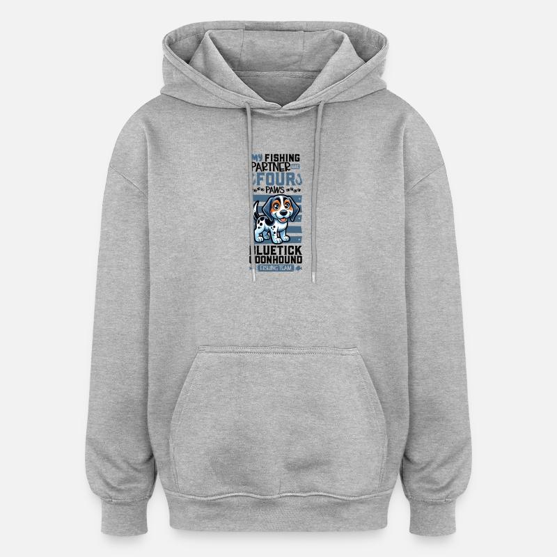 Pêche et Bluetick Coonhound - Sweat à capuche oversize unisexe - gris chiné