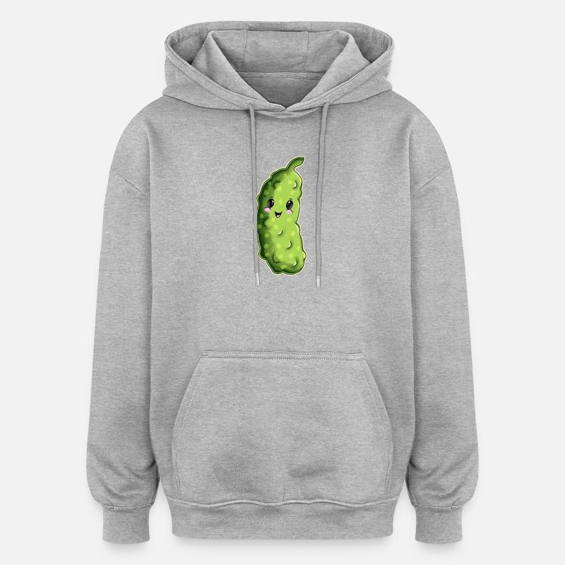Dessin animé câlin au concombre - Sweat à capuche oversize unisexe - gris chiné