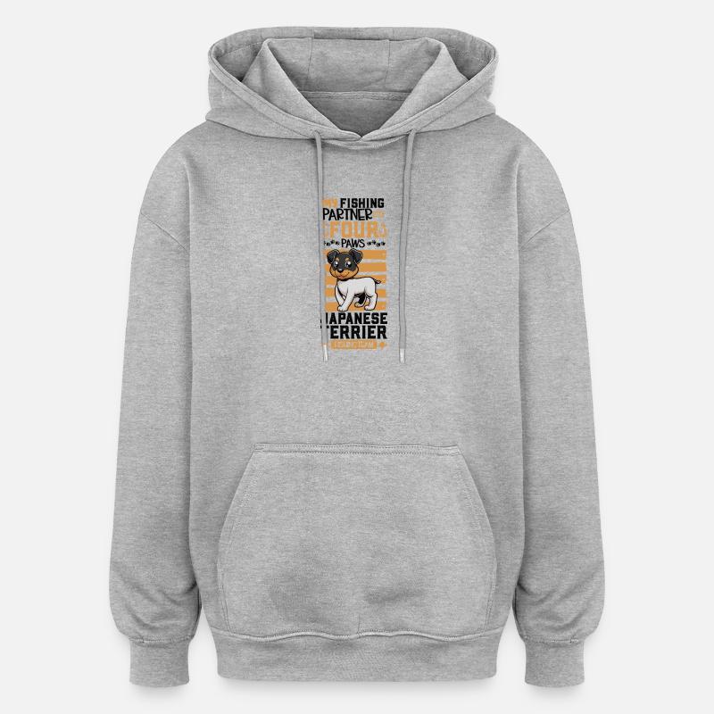 Pêche et terrier japonais - Sweat à capuche oversize unisexe - gris chiné