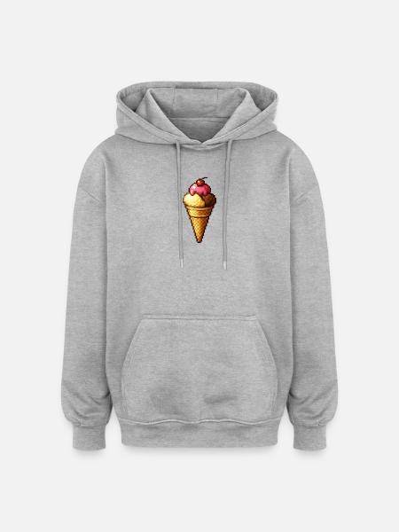 Retro Pixel Eiscreme Cone - Oversized Unisex Hoodie - heather grey