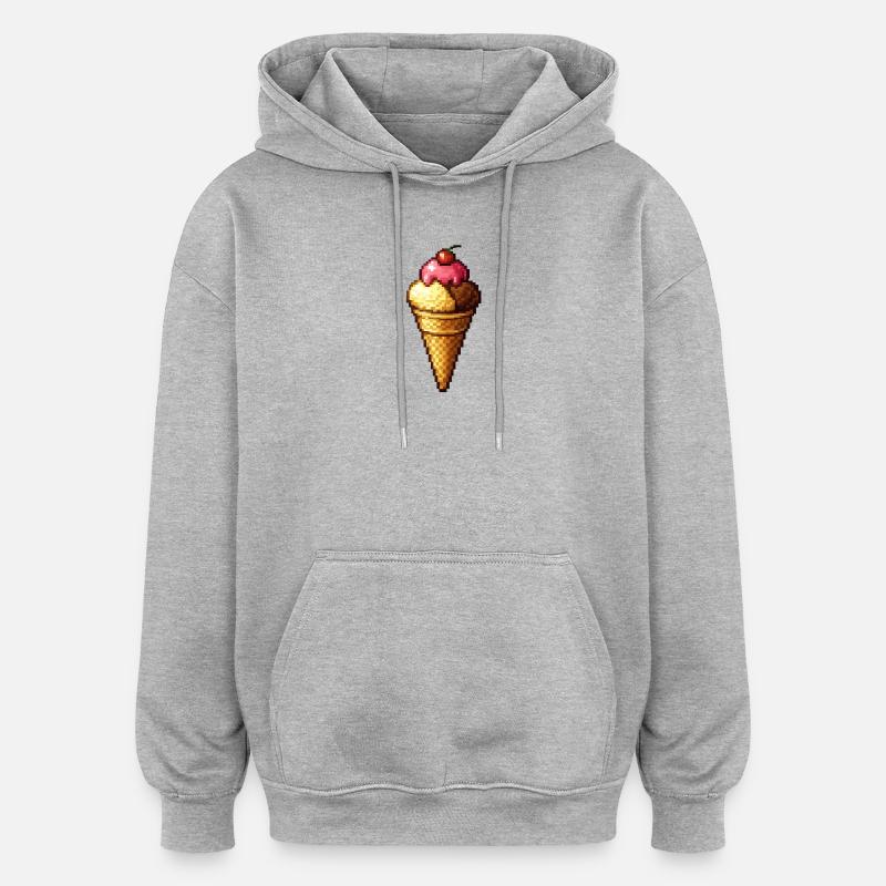 Retro Pixel Eiscreme Cone - Oversized Unisex Hoodie - heather grey