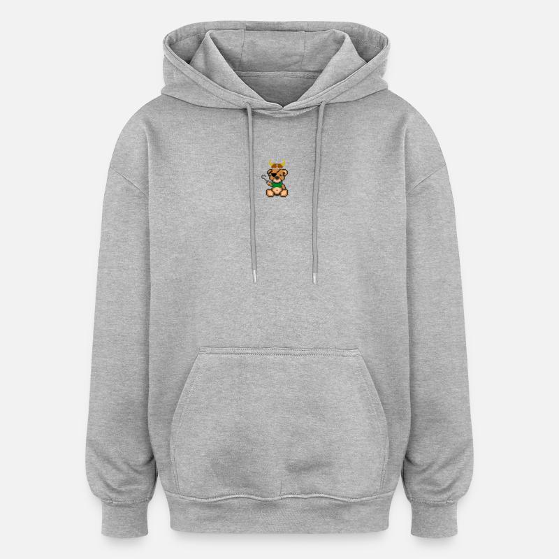 Pixel MiniBear Viking - Sweat à capuche oversize unisexe - gris chiné