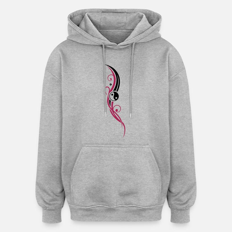 Yin & Yang Symbol mit Tribal - Sweat à capuche oversize unisexe - gris chiné