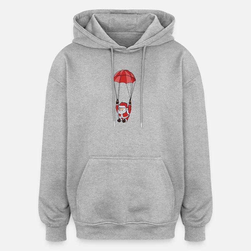 Parachutisme du Père Noël - Sweat à capuche oversize unisexe - gris chiné