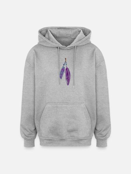 Federn mit Perlen für Boho Fans - Oversized Unisex Hoodie - Grau meliert