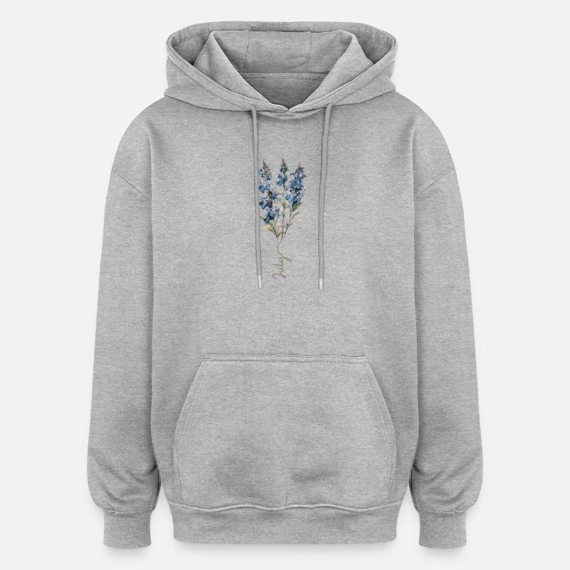 Blaues und weißes Blumendesign - Oversized Unisex Hoodie - Grau meliert