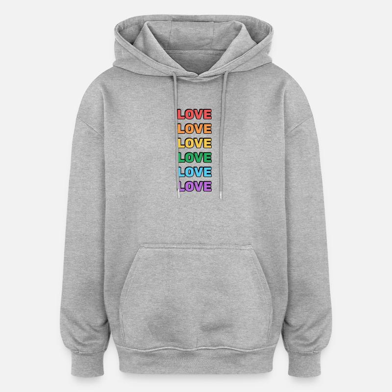 Rainbow Love Word Pattern - Oversized Unisex Hoodie - heather grey