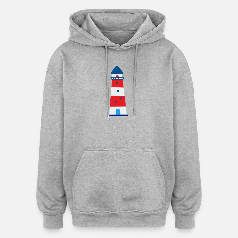 Nautic Design Rayé Phare Illustration - Sweat à capuche oversize unisexe - gris chiné