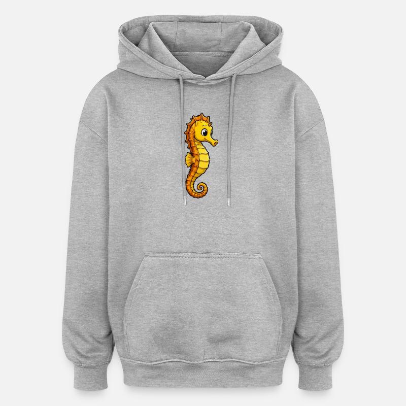 Hippocampe jaune en dessin animé - Sweat à capuche oversize unisexe - gris chiné