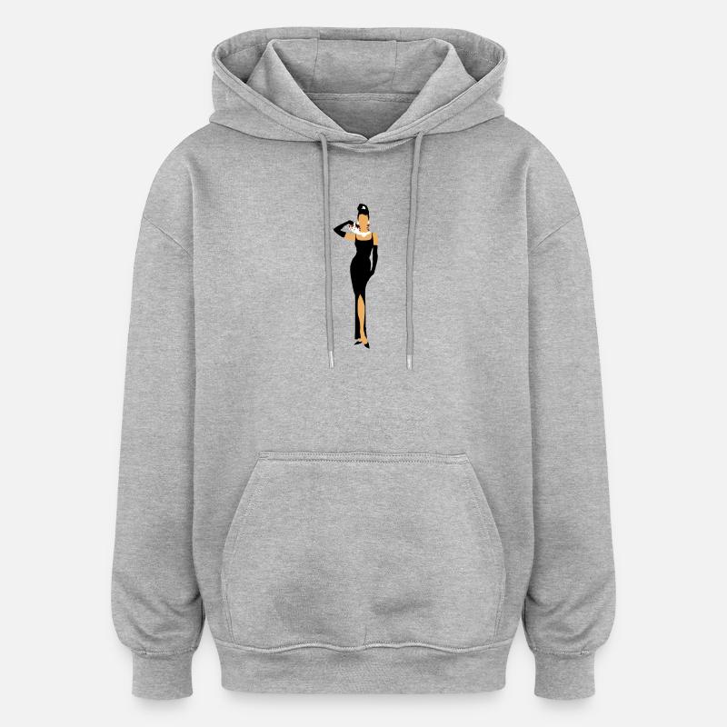 Diamantfrühstück mit Katze - Oversized Unisex Hoodie - Grau meliert