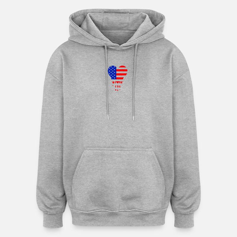 Cœur Drapeau Américain Bleu Rouge - Sweat à capuche oversize unisexe - gris chiné