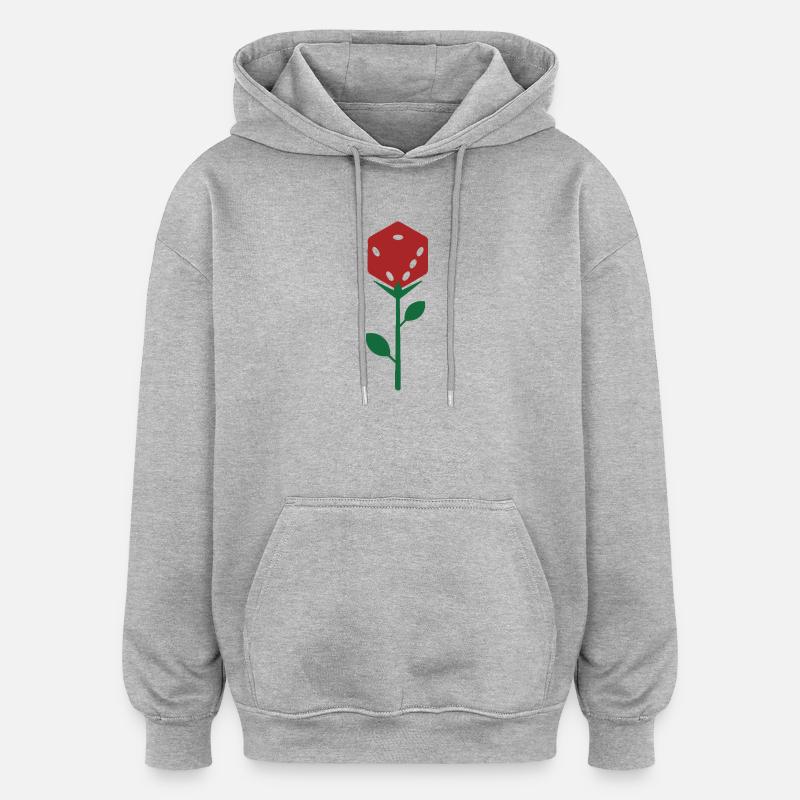 Illustration botanique Dice Rose Bloom - Sweat à capuche oversize unisexe - gris chiné
