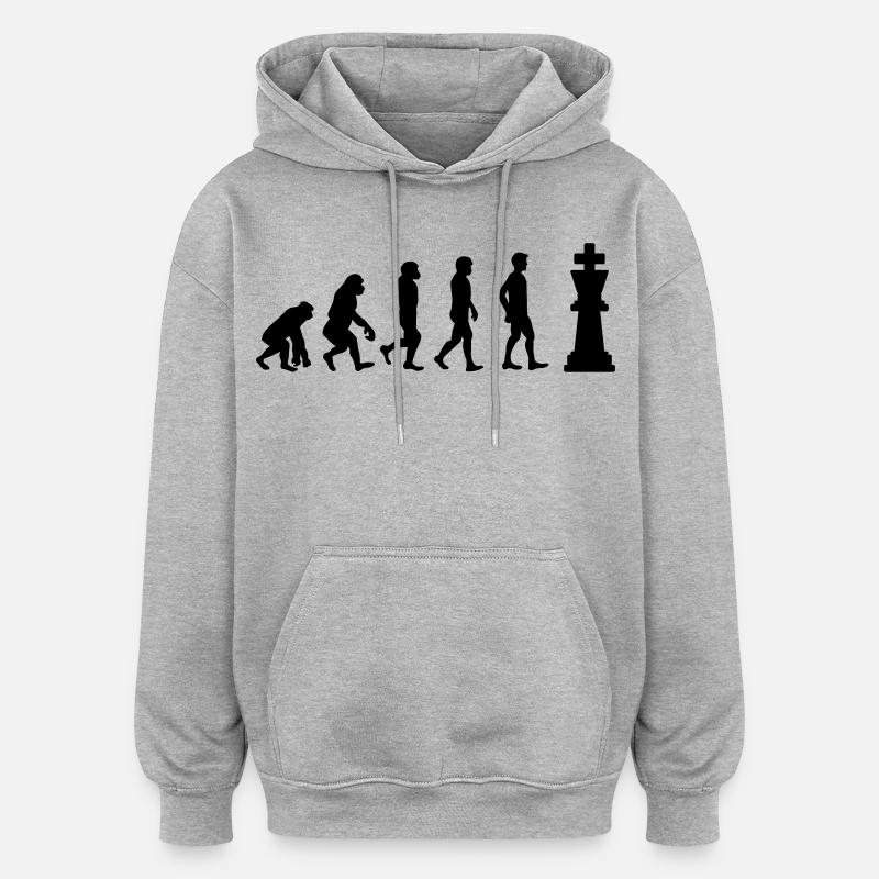 Evolution du jeu d’échecs - Sweat à capuche oversize unisexe - gris chiné