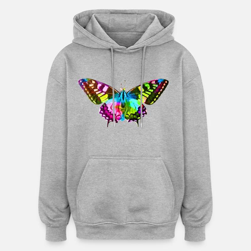 Papillon - Sweat à capuche oversize unisexe - gris chiné