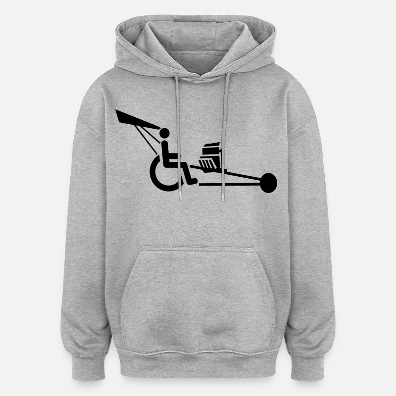 Bild eines Rollstuhls mit V8-Motor # - Oversized Unisex Hoodie - Grau meliert