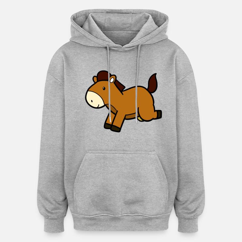 Springendes Pferd - Oversized Unisex Hoodie - Grau meliert