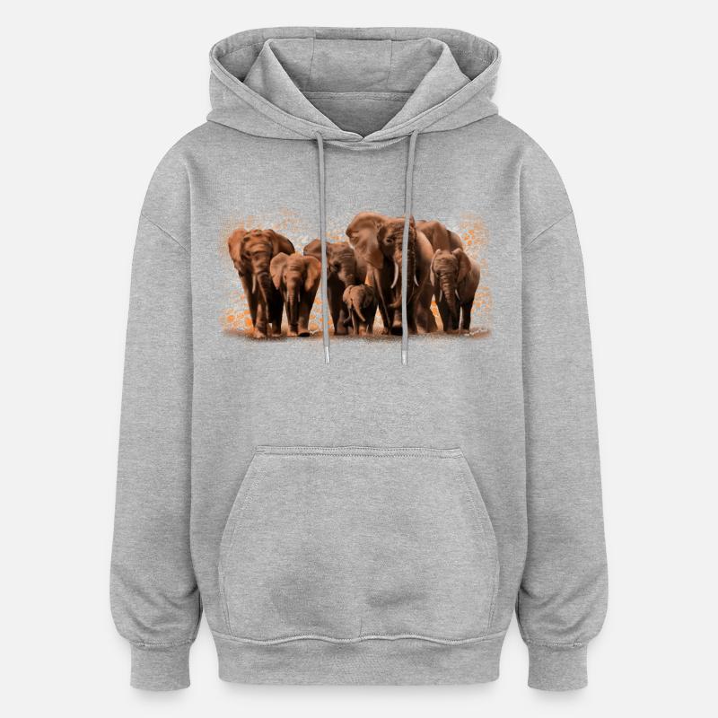 Eléphants - Sweat à capuche oversize unisexe - gris chiné