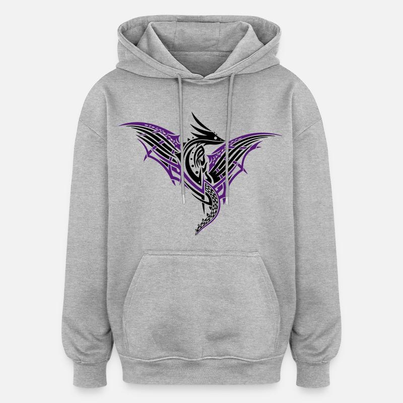 Drache mit Flügeln, dragon wings - Sweat à capuche oversize unisexe - gris chiné