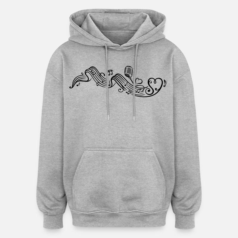 Notenblatt mit microphon, music, notes, clef - Sweat à capuche oversize unisexe - gris chiné