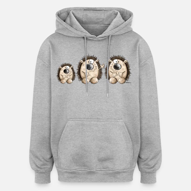 Famille de Hérisson. - Sweat à capuche oversize unisexe - gris chiné