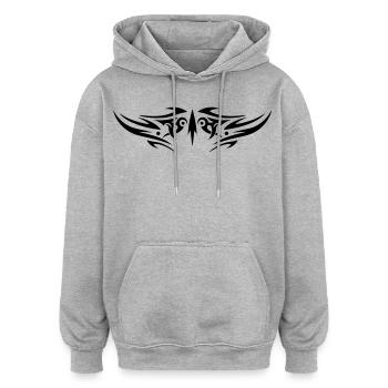 Grand ornement tribal en tatouage. - Sweat à capuche oversize unisexe - gris chiné - Devant - Noah (186cm)