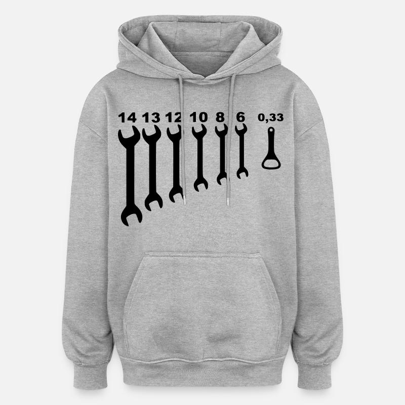 Clés, mécanicien, petits boulots, bricoleur * - Sweat à capuche oversize unisexe - gris chiné