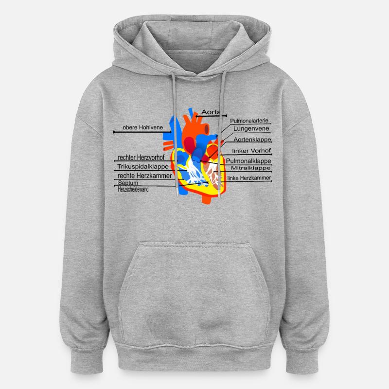Anatomisches Herz, Cor, - Oversized Unisex Hoodie - Grau meliert